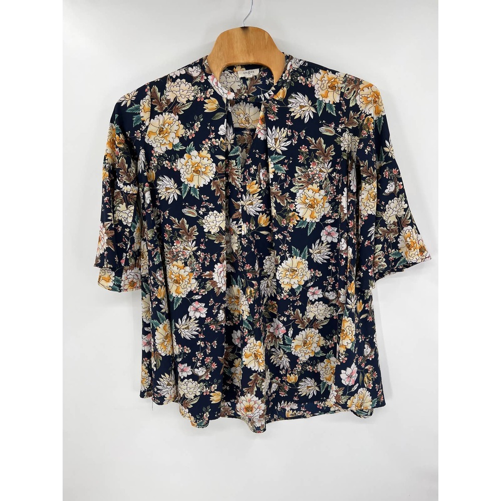 Umgee Women's blue yellow pink floral tunic bell sleeve blouse top size small